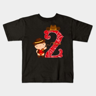 Kids 2nd Birthday Two Year Old Baby Cowboy Western Rodeo Party Kids T-Shirt